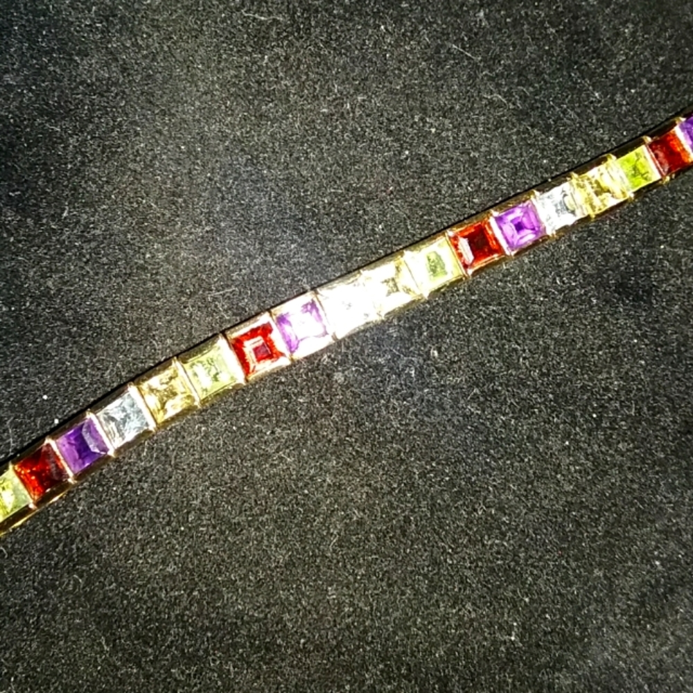 Genuine  Multi Gemstones Gold .925 Stamped Bracelet Candy For The Wrist